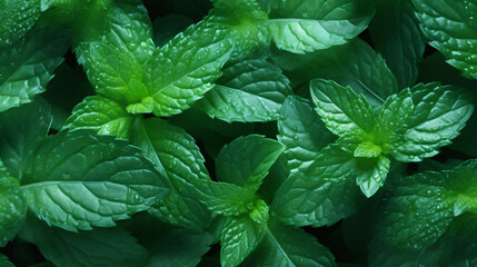 Fresh mint leaves on transparency