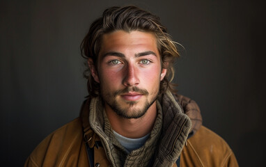 Obraz premium Multiracial Man With Long Hair and Beard Wearing Jacket