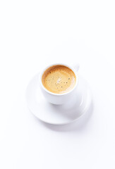 Cup of coffee isolated on white background. Close up