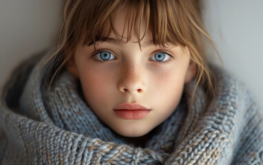 Close Up of Multiracial Child Wearing Scarf