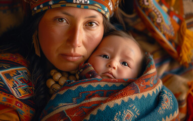 Multiracial Woman Holding Baby Wrapped in Blanket