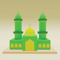 Kabaah alharam and mosque concept. Realistic 3d object cartoon style.