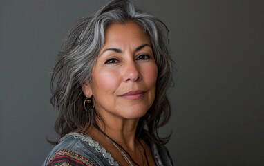Woman With Grey Hair and Necklace - Powered by Adobe