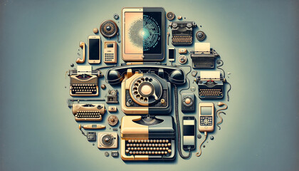 Vintage to Digital Transformation: Iconic technology morphs into modern devices with organic fluidity.