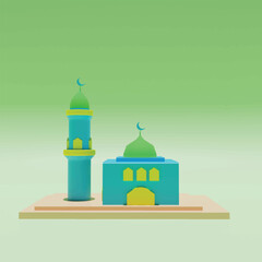 Kabaah alharam and mosque concept. Realistic 3d object cartoon style.
