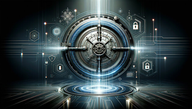 SecureVault: Minimalist, futuristic image representing password security with a sleek, high-tech vault door.
