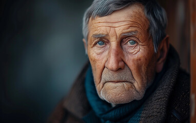 Fototapeta premium Portrait of an Old Man With Grey Hair and Blue Eyes