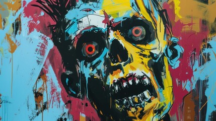 Illustration of a cool graffiti painting of a zombie face AI generated image