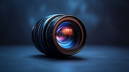 Close-up view of a camera lens isolated on a sleek black background, highlighting the intricate details of photography equipment and technology - obrazy, fototapety, plakaty