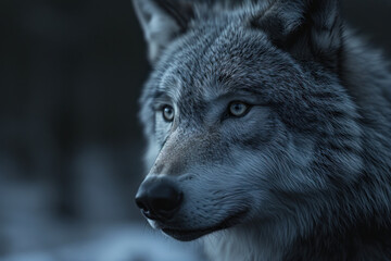 gray wolf in cold weather closeup
