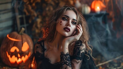 Woman with gothic horror look, halloween concept AI generated image