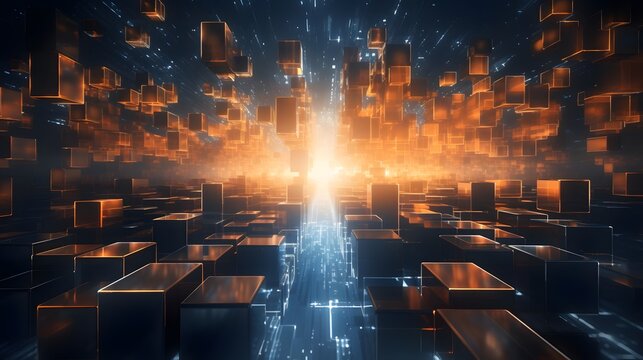 an abstract image of cubes in a dark room