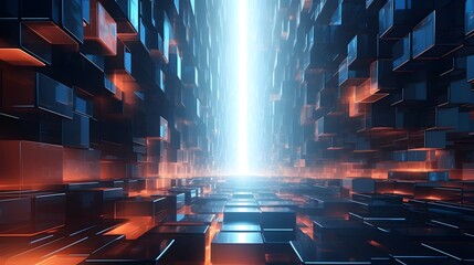 an abstract image of a hallway with cubes in it