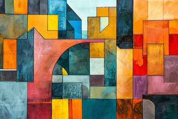 Abstract street architecture details in cubist style