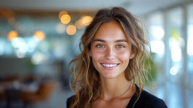  A confident  businesswoman with a friendly smile, captured in a close-up portrait in a studio setting in office.