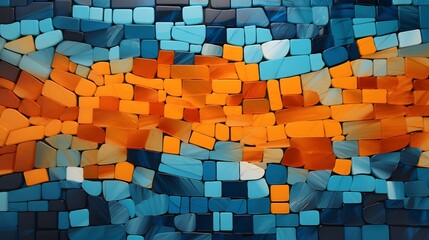 an abstract painting of orange and blue squares