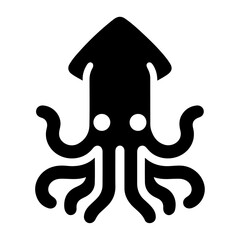 minimal Squid vector icon, flat symbol, black color silhouette