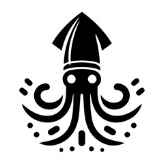 minimal Squid vector icon, flat symbol, black color silhouette