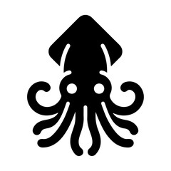 minimal Squid vector icon, flat symbol, black color silhouette