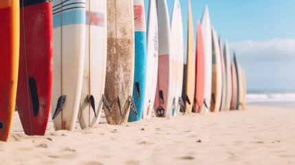 Fotobehang Surfboards on the beach. Surfboards on the beach. Vacation Concept with Copy Space. © John Martin