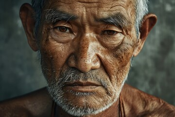 Thai old man photography texture. Thailand old man portrait. Horizontal format