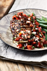 Grilled steak with Green Beans and Salsa	