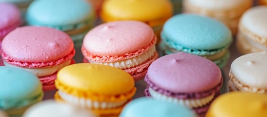 Fototapeta na wymiar Delicious Closeup Image of Colorful Macarons on a Table: Closeup Image, Macarons, Table, Closeup Image, Macarons, Table, Closeup Image, Macarons, Table