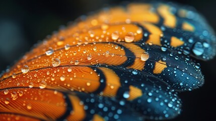 Close-Up of a Bird Feather, Detailed shots of a bird feather, capturing its fine details and colors. 