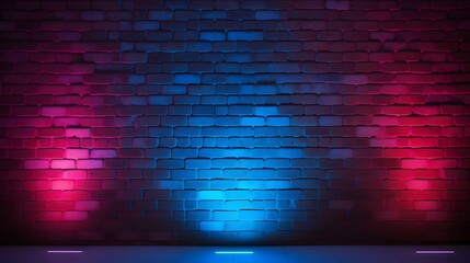 a brick wall with a blue and red light on it