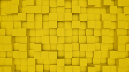 Abstract yellow modern architecture 3D background with yellow cubes on the wall.