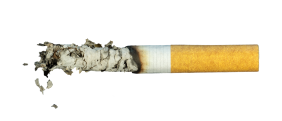 half cigarette smoke with ash isolated