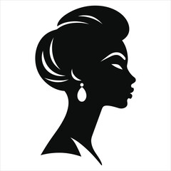 Elegant lines black logo with female face icon in black and white
