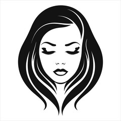 Elegant lines black logo with female face icon in black and white
