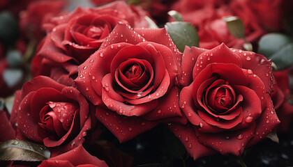 Velvet Elegance: Close-Up View of Fresh Red Roses