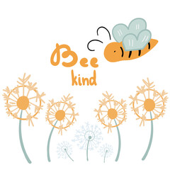 Be kind poster with bees and dandelion