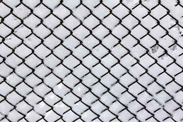 metal fence mesh in the snow