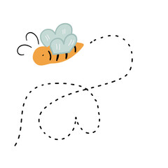 Flat design bee flying around dots path