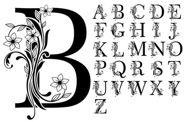 Floral monogram Letter Set A-Z SVG , Floral Font Vector Design, Floral Alphabet,  Flower Monogram Letters SVG, Flower Font Vector Design, Flower Alphabet, 