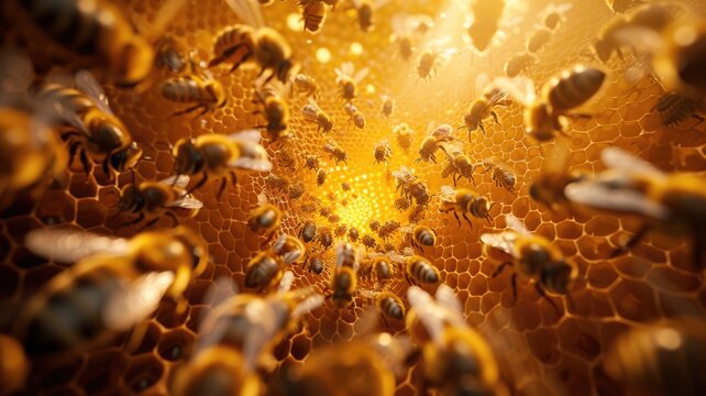 Picture inside a honeycomb wasps in Oil-Cell Kaleidoscopes 