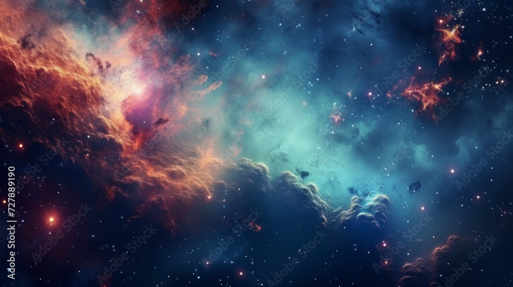 Poster space background with realistic nebula and shining stars. neural network ai generated art