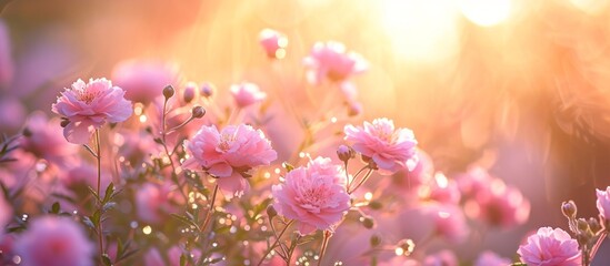 Mesmerizing Morning with Beautiful Pink Flowers: A Stunning Display of Beautiful Pink Flowers Glistening in the Morning Sunlight