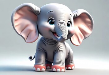 A Adorable 3d rendered cute happy smiling and joyful baby elephant cartoon character on white backdrop