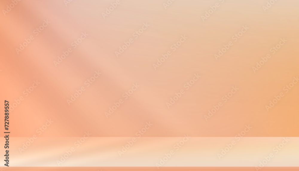 Poster autumn background with shadow,light on platform,fall season display podium with shadow leaves on bei