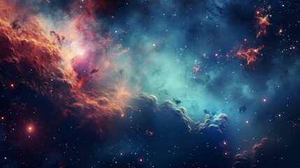 Fototapeta na wymiar Space background with realistic nebula and shining stars. Neural network AI generated art