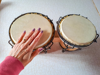 Set of Bongo Drums Isolated on a White Background. Latin percussion.