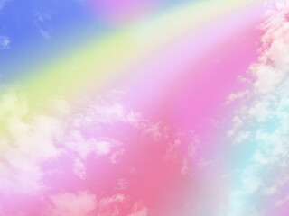 beauty sweet pastel yellow and pink colorful with fluffy clouds on sky. multi color rainbow image. abstract fantasy growing light