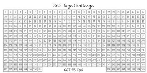 365 days savings challenge, for budgeting