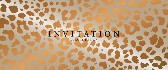 Premium cover design with leopard pattern and gradient. Luxury gold background cover design, invitation, poster, flyer, wedding card, luxe invite, business banner, prestigious voucher. Safari pattern	