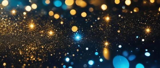 Fototapeta premium De focused blue gold background of abstract glitter lights. 