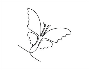 Simple Outline Of Butterfly. Beautiful Butterfly In One Continuous Line Art. Continuous Line Of Flying Butterfly
